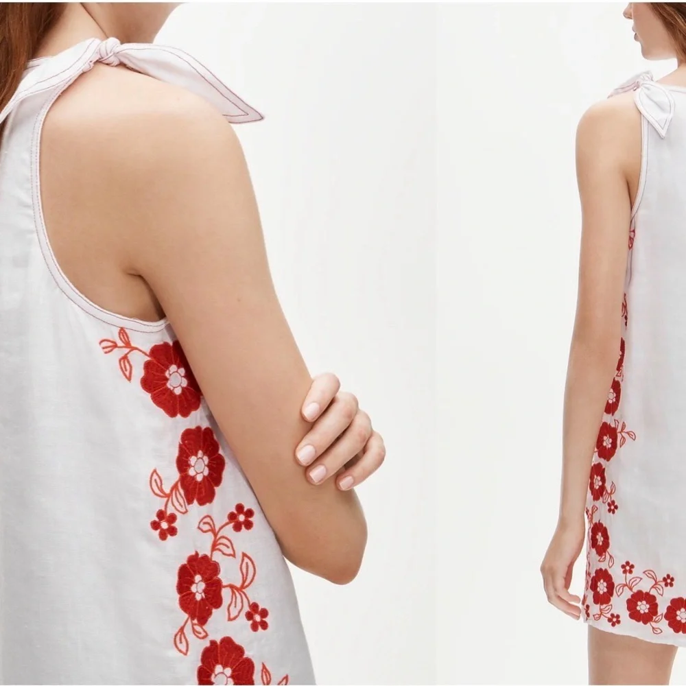 J. Crew White Mini Dress with Red Floral Embroidery